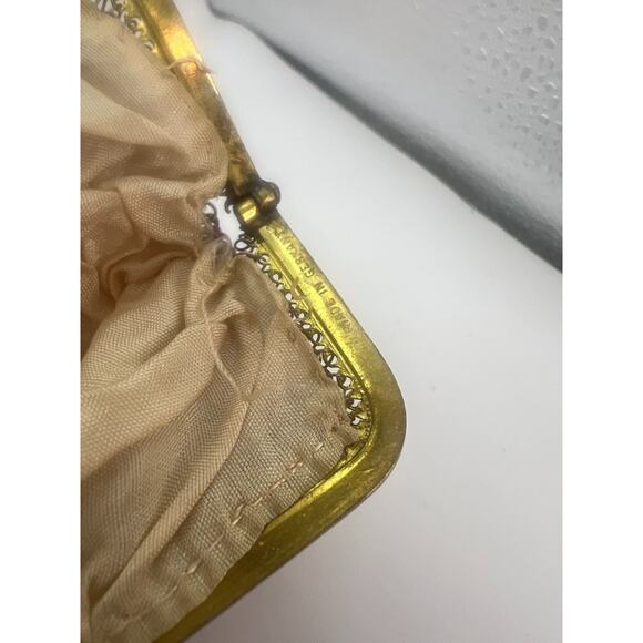 Antique Ornate German Enamel Mesh Coin Purse Bag Pink Repousse Frame Lining good - Picture 8 of 16